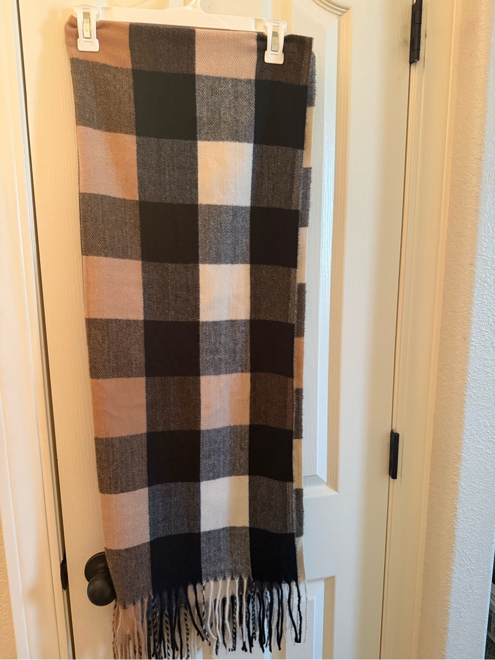 Sonoma Plaid Fringe Scarf - Beige, Black, Taupe